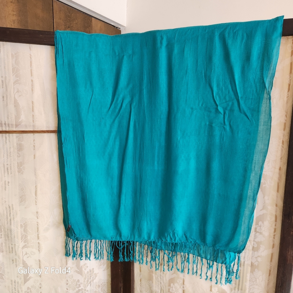 Vibrant Teal Scarf with Fringe... Express